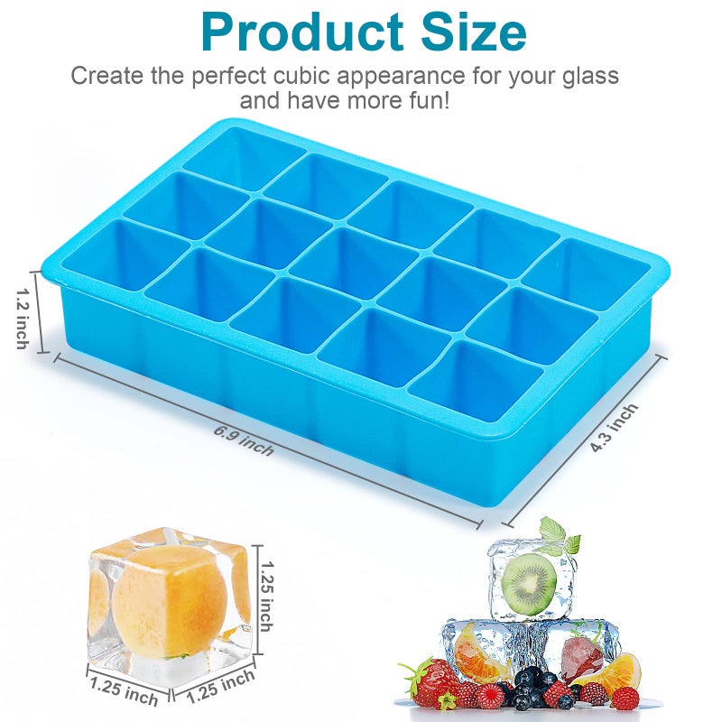 ZDPMK 2 Pack Ice Cube Trays, ZDPMK Silicone Easy Release Flexible Molds 15 Ice Cubes Tray for Freezerï¼ŒCocktailï¼ŒWhiskeyï¼ŒReusable & BPA Free - Image 2